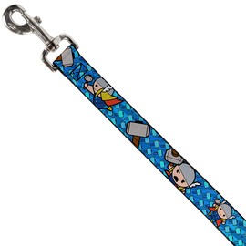 Buckle-Down Pet Leash - Kawaii Thor Poses/Hammer Monogram Blues - 4 Feet Long - 1/2" Wide