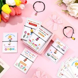 Tondiamo 30 Pcs End of Year Gifts for Teacher Thank You for Helping Me Grow Flower Bracelet with Appreciation Cards Greeting Bracelets Cards