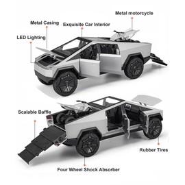 1:22 Scale Diecast Toy Trucks, Metal Pull Back Pickup with Mini ATV, Vehicle Playset for Kids, Birthday Gift for Boys 3+ (Silver)