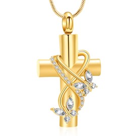 QGJNSGC Urn Necklaces for Ashes Butterfly Cremation Jewelry for Ashes for Human Cross With Crystal Butterfly Memorial Ash Pendant Keepsake Jewelry Gifts for Loss of Loved One
