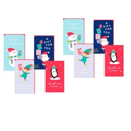 Assorted Festive Money Envelopes - Cash Holders - Festive Characters - Kids/Boys/Girls - Santa, Penguin, Elf & Snowman Design (8 Pack)