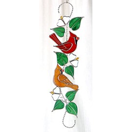Juhlin Glass StudioCardinals on a Branch Scroll Hanging Suncatcher Made from Real Stained Glass Approx 16 inches Long