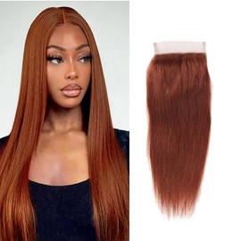 Red Brown Closure 5x5 Closure Brown 33# Straight Closure Invisible Hd Lace Closure Brazilian Human Hair Extensions Preplucked Bleached Knots Wet And Wavy Closure For Women 22 Inch