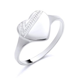 925 Sterling Silver Engraved HEART Signet Ring size K L M N O P Q R S (L)