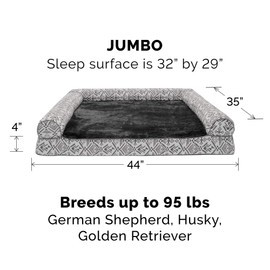 Furhaven Pet Bed for Dogs and Cats - Plush and Southwest Kilim Decor Sofa-Style Egg Crate Orthopedic Dog Bed, Removable Machine Washable Cover - Boulder Gray, Jumbo (X-Large)