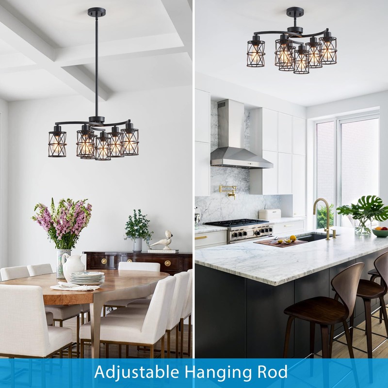 XINGQI Modern Black Chandelier 6-Light Pendant Lighting Fixture with Metal