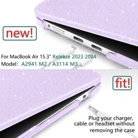 DONGKE Compatible with M3 MacBook Air 15 Inch Case 2024 2023 A3114 A2941 M2, Glitter Bling Plastic Hard Shell with Keyboard Cover for Mac Air 15.3" with Liquid Retina Display & Touch ID - Star Purple