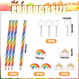 Fzyisw 36 Piece Rainbow Pen Set 12 Rainbow Pencils Children + 12 Rainbow Erasers + 12 Rainbow Key Chains Rainbow Colouring Pencils for Children, Graduation Gift