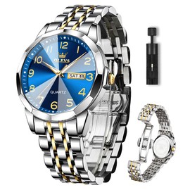 OLEVS Mens Watches Blue Watches for Men with Date, Silver Watch, Waterproof Casual Fashion Analog Quartz Dress Man Wrist Watch, Luxury Large Face Male Watch, Easy Reader Mens Watches