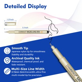 CHARSOCO 06 Micro Pen, Black Fine Point Pen with Waterproof Archival Ink, 0.5mm Fineliner Ink Pens for Artist Illustration, Sketching, Anime, Manga, Technical Drawing and Scrapbooking