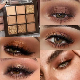 Paleta De Sombras De Ojos, Paletas De Maquillaje, Juego De Maquillaje Mate sombra de ojos con brochas de doble punta de 9 colores naturales, resistente al agua, de larga duración