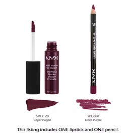 2 NYX Soft Matte Lip Cream 20 Copenhagen + Slim Lip pencil 808 Deep Purple Set *