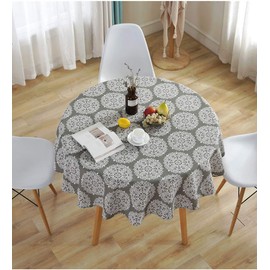 meioro Round Tablecloths Grey Retro Tablecloth Circle Table cloth Cotton Linen Table Cover Suitable for Indoor and Outdoor (Grey, Diameter 150cm)