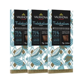 Valrhona Premium Dark Chocolate TULAKALUM 75% Cacao Tasting Bars-Single Origin Belize Gourmet French Chocolate Perfect for Baking & Frostings, Cookies, Cakes, & Brownies. Kosher, 70g (Pack of 3)