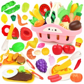 Corper Toys Pretend Play Set, Kitchen Set, Vegetables, Fruits, Educational Toys, Children, 51-Piece Set, Storage Case, Velcro Type, Pretend Play, Boys, Girls, Gift, Christmas, Parent-child Play