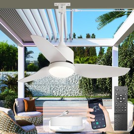 Depuley Ceiling Fan with Light Outdoor: White Walnut Remote App Control for Patio Indoor Farmhouse - 42 Inch Plug in Gazebo Fans with Lights Waterproof - 6 Speed Reversible