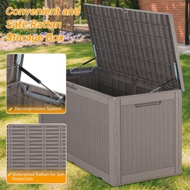 Pazidom 100 Gallons Large Deck Box Outdoor Storage Box,Deck Boxes Outdoor Waterproof Resin Patio Storage Box/Bench/Table Storage Container for Patio,Pool, Living Room (Tan)