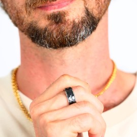 8mm Titanium Fidget Wedding Rings Black Ceramic Hammered Spinner Rings for Men Women Silver, Nickel Free Anxiety Promise Engagement Ring Finger Band Comfort fit Size 11