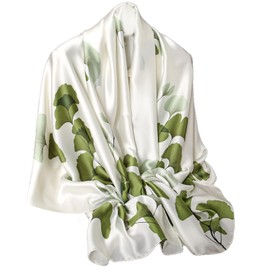 FAIRYGATE Ladies Scarves Silk Scarf for Women Fashion Long Satin Lightweight Large Shawl Wrap Floral Printed Sleep Light Weight Soft Skin Friendly Shawls 18025