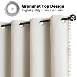 Jubilantex Pom Pom Blackout Curtains Beige Thermal Insulated Curtains Blackout Window Treatments 63" Long for Girls Kids Bedroom,52" Wide,2 Panels
