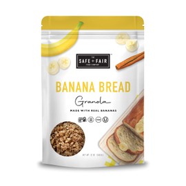 Safe + Fair Banana Bread Granola - Gluten-Free, Dairy Free and Vegan Breakfast, Snack or Dessert - Free From Top 9 Allergens, Trans Fat and Artificial Ingredients – Non GMO, 12oz