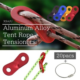 XSAJU Rope Tensioner, Aluminum, Universal Fittings, Supports Up to 0.2 inches (5 mm), Tent Rope Stopper, Set of 20, Wire Holder Included (Gold)