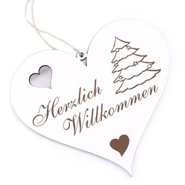 Herzlich Willkommen Sign - Christmas Tree - Decorative Heart Wooden Welcome Sign Door Sign Decorative Sign Door Decoration