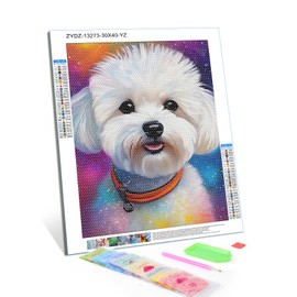 Happy Bichon Frise Dog Colorful Animals 5D Diamond Painting Kits for Adults Beginner, DIY Paint with Diamonds Pictures, Diamond Dots for Home Decor Gifts for Craft Lovers Birthday Gift 12x16 inch