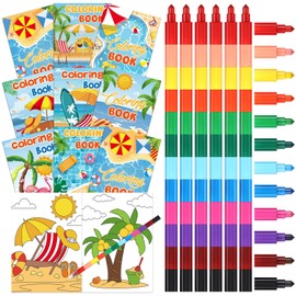 Funrous 48 Pcs Coloring Books with Stackable Crayons Firefighter Summer Circus Party Favors Coloring Pages Drawing Booklet Party Supplies for DIY Art Painting Games Goodie Bag Fillers (Summer)