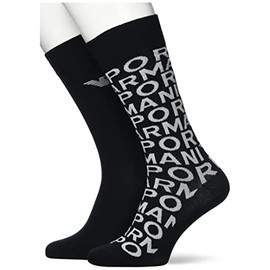 Emporio Armani Men's All Over Logo 2-Pack Short Socks Set, Black/Black, One Size