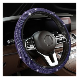 Dickno Bling - Funda para volante de coche de 15 pulgadas con diamantes de vidrio para mujeres y niñas, accesorios de decoración de volante antideslizante para la mayoría de vehículos (morado)