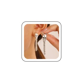 Wendalern Gothic Skull Chain Earrings Silver Chain Tassel Dangle Skeleton Earrings Vintage Ghost Skull Stud Earrings Sugar Skulls Statement Earrings Y2k Jewelry for Women and Girls