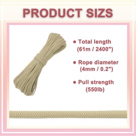 PATIKIL 550lb Paracord Rope 200ft, 4mm Tent Rope, 7-Strand Core Heavy Duty Cord for Outdoor Camping Hiking Tent Survival Utility Rope, Khaki