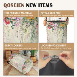 Abstract Colorful Flowers Laundry Basket,Watercolor Painting Collapsible Laundry Baskets with Handles,Waterproof Oxford Cloth Storage Basket 16"x20" for Bathroom/Bedroom/Dormitories