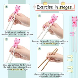 Children's Chopsticks, 4 Pieces/2 Pairs Training Chopsticks, Animals Learning Chopsticks, Chopsticks Helper for Children with Storage Box, Suitable for Beginners Left and Right Hand (Pink)