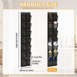 Framad 2 Pack Narrow Over the Door Shoe Organizer, 14 Large Mesh Pockets Small Hanging Shoe Rack