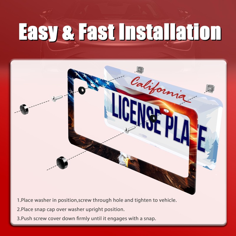 American Flag Bald Eagle License Plate Frame Patriotic License Plate
