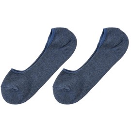 Fukuske Fukuske Men's Foot Cover, Solid Color, Shallow Shoe Cover, 2 Pairs Set, Socks, 3D Fit, Anti-Slip, Reinforced Toe and Heel, natural blue, 25.0-27.0 cm