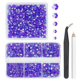 qiipii 2 Boxes 3060PCS Dark Purple AB Resin Rhinestones for Crafting 2mm 3mm 4mm 5mm 6mm Deep Purple Flatback Jelly Stones Non-Hotfix Gems Diamonds for Nails Face Eyes Makeup Tumblers Bottles Crafts