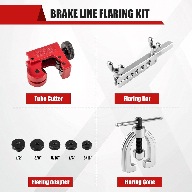 Esakoya Brake Line Flaring Tool Kit with 5 Adapters, Flare