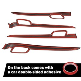 DOTCOM 4Pcs Inner Door Handle Trim Cover Strip Gloss Red Carbon Fiber Compatible with 2011-2021 Jeep Grand Cherokee