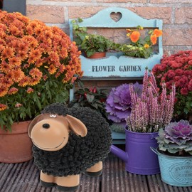 Relaxdays Garden Figurine Sheep, Hand-Painted, Decorative Sheep, Weatherproof, H x D: 16 x 21 x 12.5 cm, Polyresin, Black/Brown