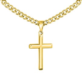 Esrael 316L Stainless Steel Cross Chain Necklace for Men Boys Silver/Gold/Black Men's Necklace 5 mm Non-fading Robust Cuban Chain with Cross Pendant Jewellery for Him 16-24 Inches, Stainless Steel, No