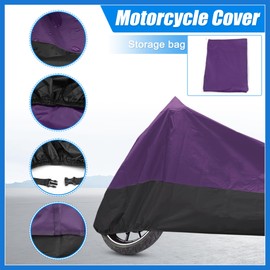 VekAuto Motorcycle Cover Motorbike Full Cover Outdoor Waterproof Rain Dust Protector 190T XXL Purple Black for Harley Most Full Dress Touring Cruiser Scooters Universal Auto Accessories