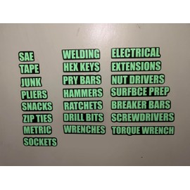 Glow in The Dark Magnetic Toolbox Labels – Flat Reusable Tool Drawer Tags for Garage Organization, Fluorescent Green & White, Easy to Read (Green)