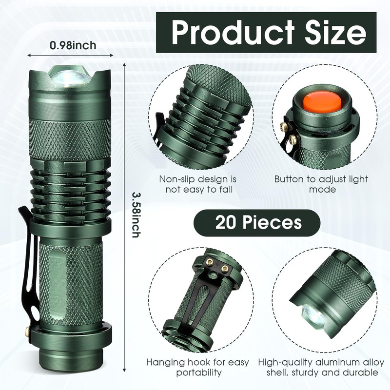 Fumete 20 Pieces LED Flashlight Mini 3 Mode Tactical Torch