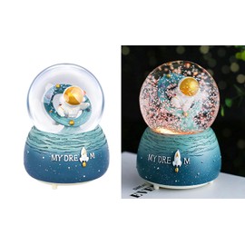 Astronaut Musical Snow Globe Crystal Ball Music Box illuminated Musical Artware Melody Ornament Christmas Music Box Birthday Xmas New Year Gift Present for Girls Kids Children Desktop Ornament