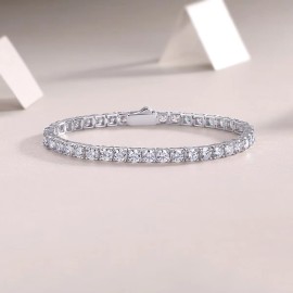 Moissanite White Plated 3mm Iced Out 925 Sterling Silver Fashion Luxury Diamond for WomenTennis BraceletColor: White, Length: 16.5cm