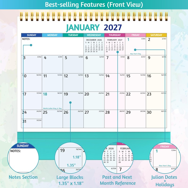 Desk Calendar 2026-2027 - Standing Flip Desktop Calendar 2026-2027, 18
