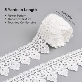 URROMA White Lace Trim, 5 yards Venice Lace Ribbon Embroidery Lace Trim Floral Craft Lace for Sewing DIY Crafts for Home Decor, 1.96in
